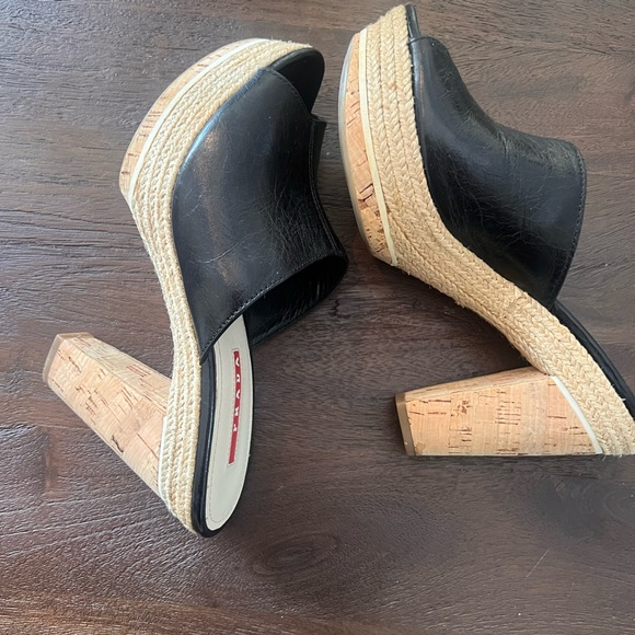 PRADA 36.5 Heel, slide, clog, espadrille cork, rope, leather.mule. - Picture 6 of 14